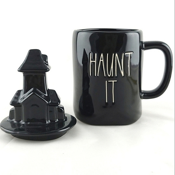 ⭐️2/ $60⭐️ Rae Dunn  Black Mug & Topper Large Letters IF YOU'VE GOT IT HAUNT IT - Picture 3 of 9